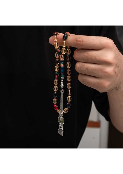 Gümüş Püskül Sıkma Kehribar Tesbih