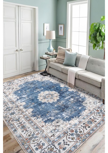 Yeni Desen Yıkanabilir Kaymaz Tabanlı Bohem Tarz Dijital Baskı Salon Halısı, Yumuşak Dokulu Lüks Halı Modeli ve 40 x 60 Mavi Renk Dikdörtgen Halı modelleri