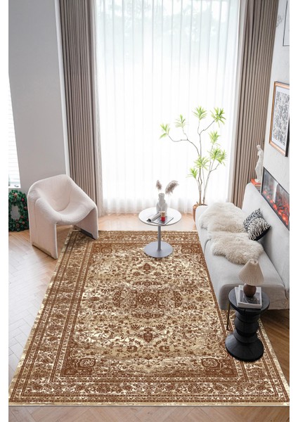 Yeni Desen Yıkanabilir Kaymaz Tabanlı Bohem Tarz Dijital Baskı Salon Halısı, Yumuşak Dokulu Lüks Halı Modeli ve 40 x 60 Bej Renk Dikdörtgen Halı