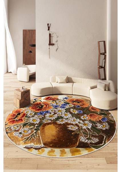 Yeni Desen Yıkanabilir Kaymaz Tabanlı Bohem Tarz Dijital Baskı Salon Halısı, Yumuşak Dokulu Lüks Halı Modeli ve 50 x 50 Çok Renkli Renk Yuvarlak Halı