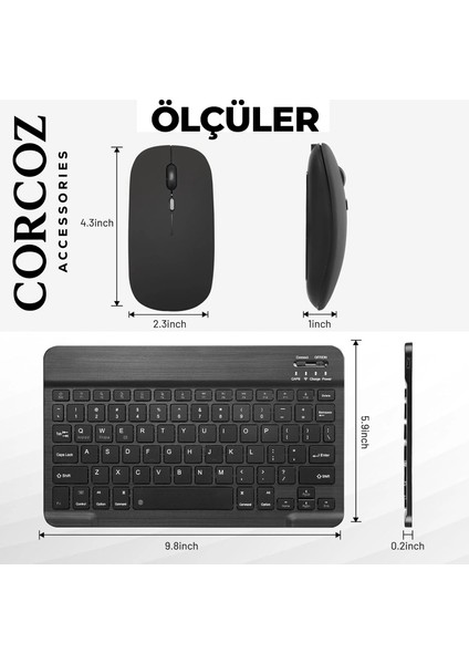 Xiaomi Pad 7/pad 7 Pro Ile Uyumlu Türkçe Bluetooth Klavye +Bluetooth Mouse CZ47 modelleri