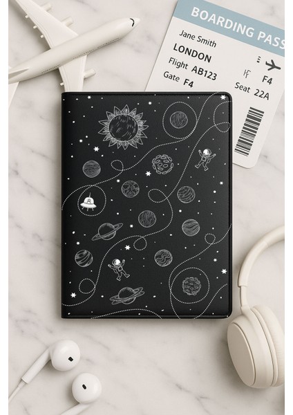 Tüm Ülke Pasaportları Için Siyah Vinleks Deri Pasaport Kılıfı Kabı Planet