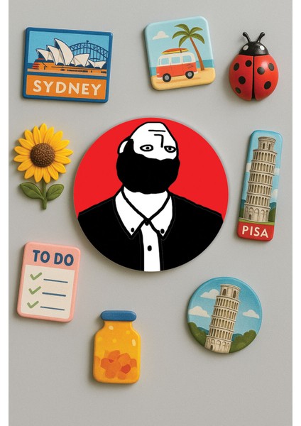 Modern ve Dekoratif Yuvarlak Buzdolabı Magneti Magnet Büyük Boy 10X10 cm - Ters Surat