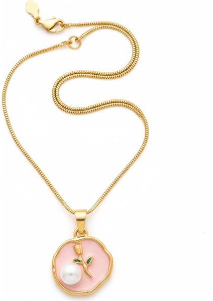 Pembe Zeminli Büyük Inci Çiçek Çelik Kolye fiyatları