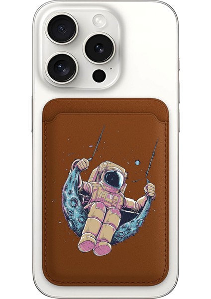 iPhone 11 12 13 14 15 16 17 Pro Max Plus Air Magsafe Mıknatıslı Kahve/taba Kartlık Astronot