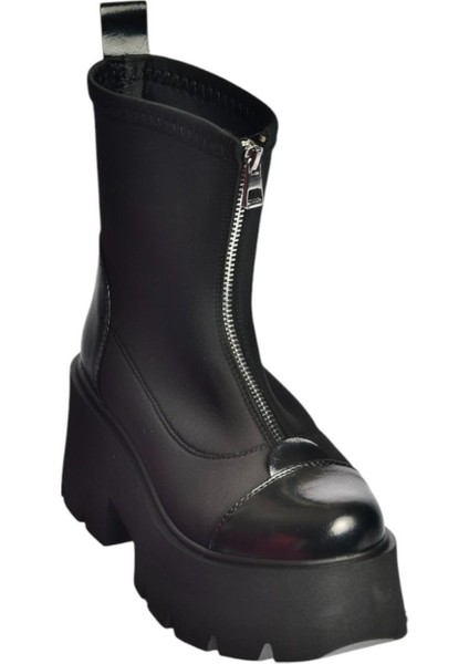 V820008604 Siyah Kumaş Kalın Tabanlı Fermuarlı Kadın Bot indirimleri