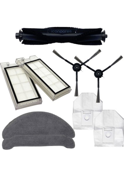 Roidmi Uyumlu Eve, Eve Plus Robot Süpürge 9lu Yedek Set (Fırça + Filtre + Mop + Toz Torbası)
