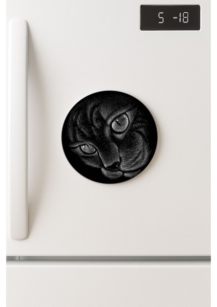 Desenli Temalı Yuvarlak Buzdolabı Magnet – 10X10 cm Tekir Kedi Çizim