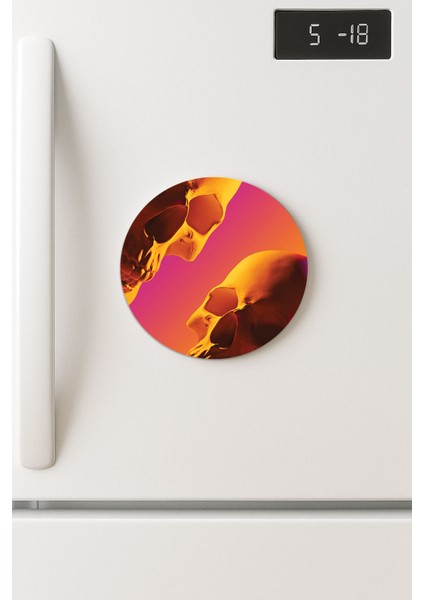 Desenli Temalı Yuvarlak Buzdolabı Magnet – 10X10 cm Iskelet Kolaj