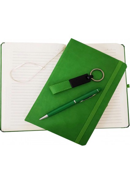 Yeşil Termo Deri Defter, Kalem ve Anahtarlık Seti fiyatları
