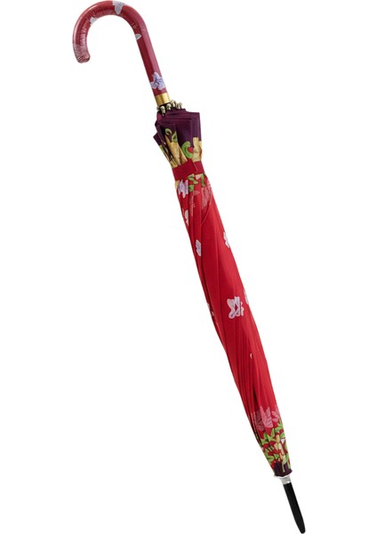 Çiçek Detaylı,renkli 1. Sınıf Kalite Baston Tip Rüzgar Korumalı Metal 16 Telli Siyah Gövdeli Şemsiye modelleri