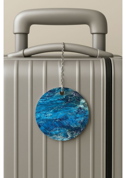 Pleksi Zincirli Bavul Etiketi Seyahat Tatil Için Tasarım Valiz Etiketi Mavi Organik