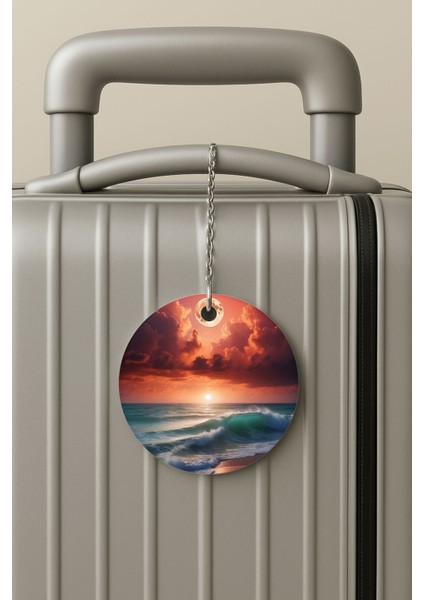 Pleksi Zincirli Bavul Etiketi Seyahat Tatil Için Tasarım Valiz Etiketi Sahilde Aşk