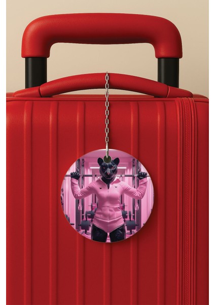 Desenli Baskılı Pleksi Zincir Aparatlı Bavul Etiketi Valiz Etiketi Panter Sporda