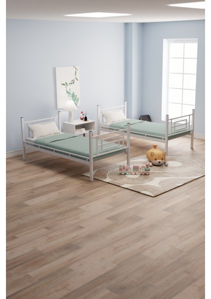 Defne Genç Çocuk Yatak Odası Metal Ranza ve Karyola Beyaz fiyatları