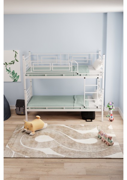 Defne Genç Çocuk Yatak Odası Metal Ranza ve Karyola Beyaz modelleri