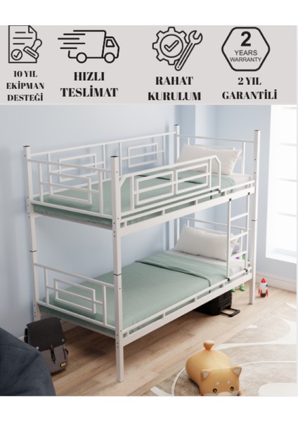 Defne Genç Çocuk Yatak Odası Metal Ranza ve Karyola Beyaz fırsatları