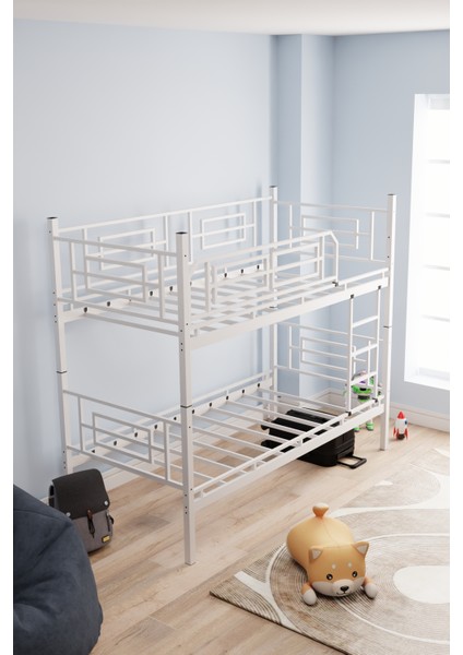 Defne Genç Çocuk Yatak Odası Metal Ranza ve Karyola Beyaz indirimleri