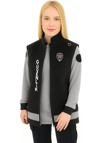 Kışlık Kadın Önden Yazılı Nakış Işlemeli Polar Özel Güvenlik Yeleği -Tunik