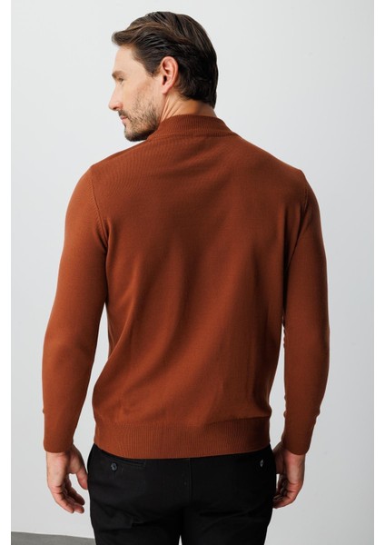 Kiremit Standart Fit Dar Kalıp Yarım Balıkçı Düz Triko modelleri