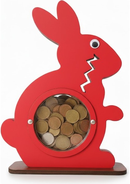 Neşeli Tavşan Kumbara – Şeffaf Pleksi Tasarımı