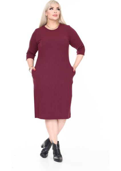 Çift Cepli Kışlık Büyük Beden Esnek Elbise 8C-2733