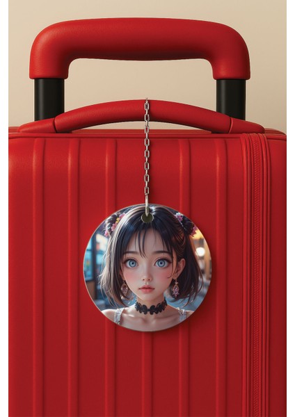 Desenli Baskılı Pleksi Zincir Aparatlı Bavul Etiketi Valiz Etiketi Bad GIRL888