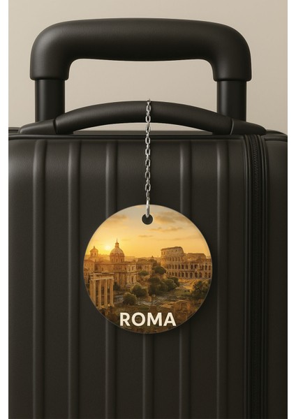 Roma Desenli Uv Baskılı Pleksi Bavul Etiketi Seyahat Tatil Valiz Etiketi