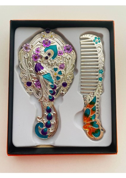 Ayna Tarak Seti, Kutulu-Metal-Hediyelik Takım, 13CM Aynalı Saç Fırçası, Tavuskuşu Figürlü fiyatları