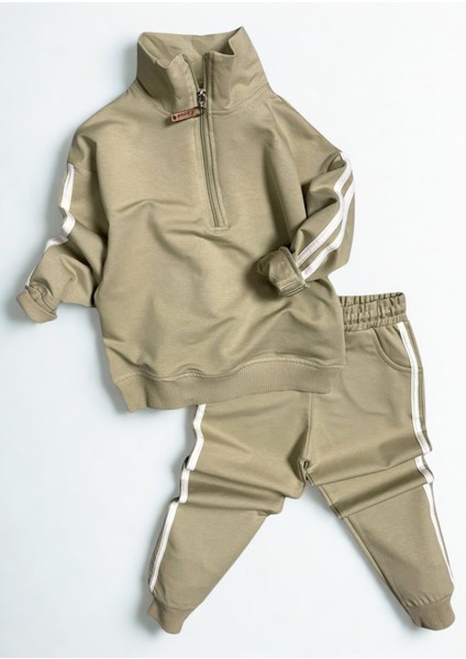 Yarım Fermuarlı Haki Kız Çocuk Takım
