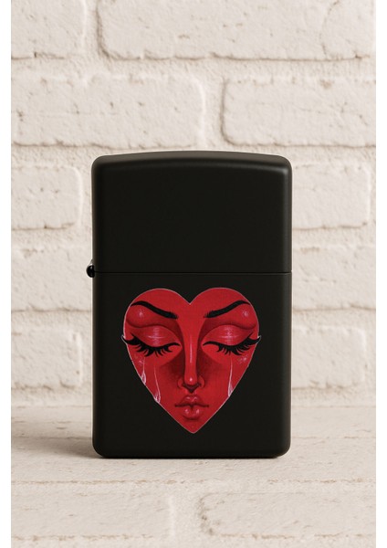 Uv Baskılı Desenli Metal Benzinli Siyah Çakmak Cep Çakmağı - Şeytani