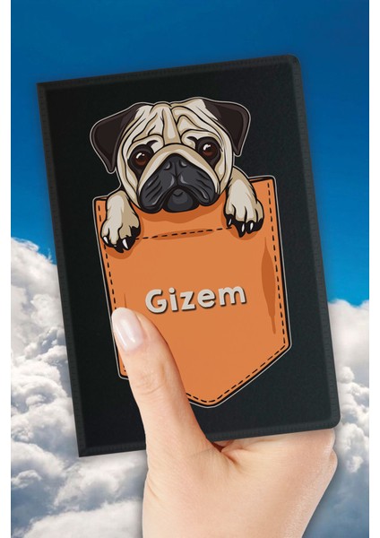 Isim Yazılı Pasaport Kılıfı Desenli Pasaport Kabı Kişiye Özel - Pug Köpek
