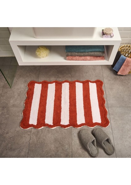 Soft Tufting Line Banyo Paspası - Ekru / Kiremit - 60X90 cm