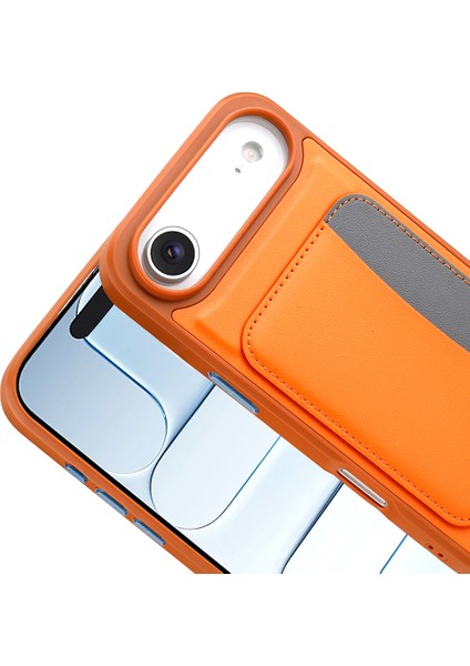 Iphone 17 Air Uyumlu Kılıf Çift Renkli Kartlıklı Deri Tasarımlı Cüzdan Kapak modelleri