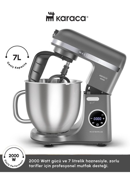 2000W Yüksek Güçlü ve 7 Litrelik Büyük Hazneli Dijital Ekranlı Çırpma, Karıştırma ve Hamur Yoğurma Makinesi & Mutfak Şefi + Hassas Mutfak Tartı