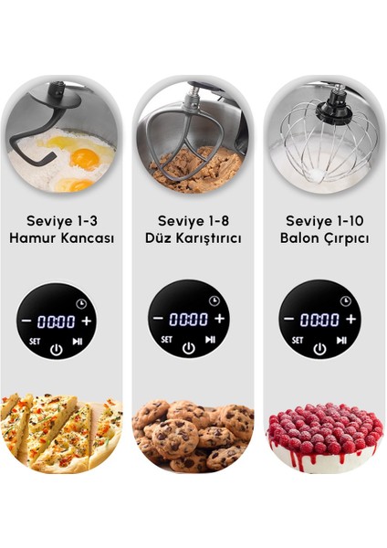 2000W Yüksek Güçlü ve 7 Litrelik Büyük Hazneli Dijital Ekranlı Çırpma, Karıştırma ve Hamur Yoğurma Makinesi & Mutfak Şefi + Hassas Mutfak Tartı fırsatları