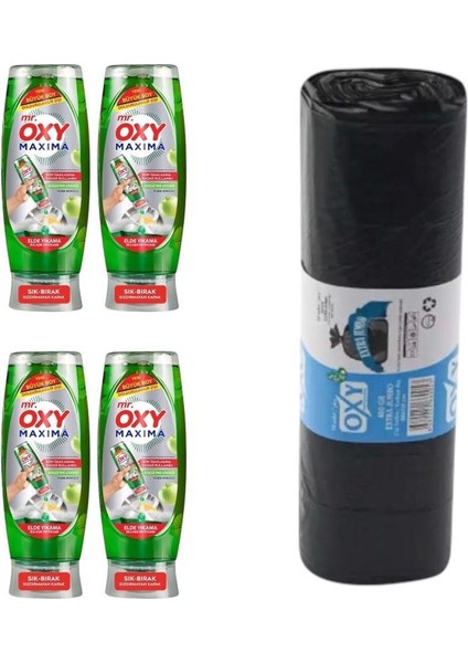 Mr. Oxy Maxima Elde Yıkama Bulaşık Deterjanı Elma Kokulu 650 ml * 4 Adet ( Oxy Çöp Torbası 80*110 Hediyeli )