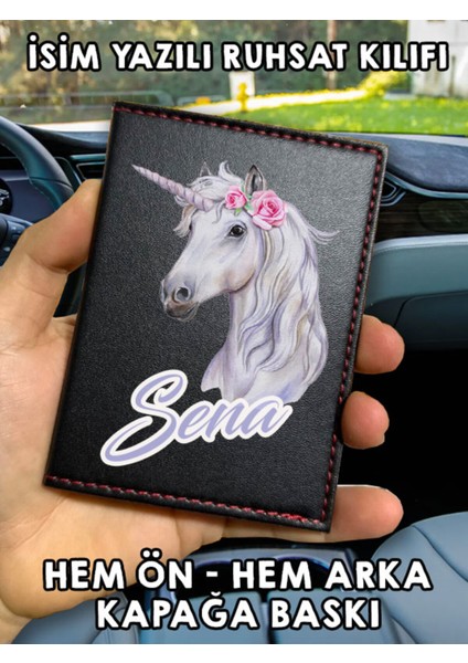 Unicorn Ön Arka Baskılı Oto Araç Ruhsat Kabı Kartlık Deri Isim Yazılı Kişiye Özel Cüzdan