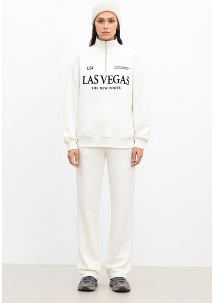 Oversize Yakası Fermuarlı Sweatshirt Ekru modelleri