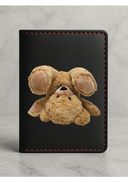 Ruhsat Koruyucu Baskılı Kart Bölmeli Siyah Vinlex Deri Ruhsat Kabı Kılıfı Peluş