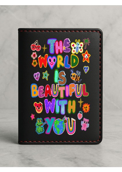 Ruhsat Koruyucu Baskılı Kart Bölmeli Siyah Vinlex Deri Ruhsat Kabı Kılıfı With You