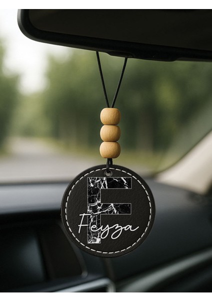 Kişiye Özel Isim Yazılı 1.sınıf Deri Oto Aksesuar Dikiz Aynası Süsü Siyah - F Harfi