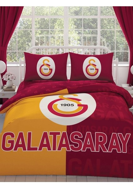 Taraftar Lisanslı Ranforce Çarşafı Lastikli Çift Kişilik Nevresim Takımı-Galatasaray Parçalı Logo fiyatları
