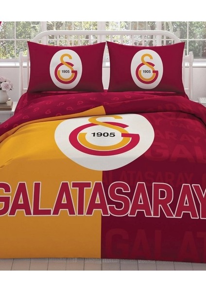 Taraftar Lisanslı Ranforce Çarşafı Lastikli Çift Kişilik Nevresim Takımı-Galatasaray Parçalı Logo modelleri