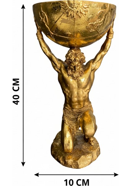 Gold Renk Atlas Heykeli | 40 cm Dekoratif Seramik Kase Figür | Lüks Ev ve Ofis Aksesuarı fiyatları