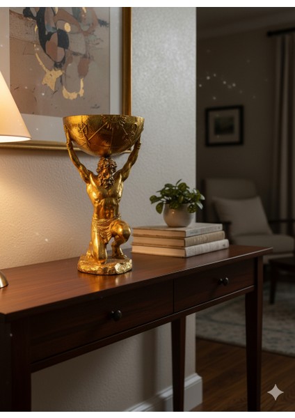 Gold Renk Atlas Heykeli | 40 cm Dekoratif Seramik Kase Figür | Lüks Ev ve Ofis Aksesuarı modelleri