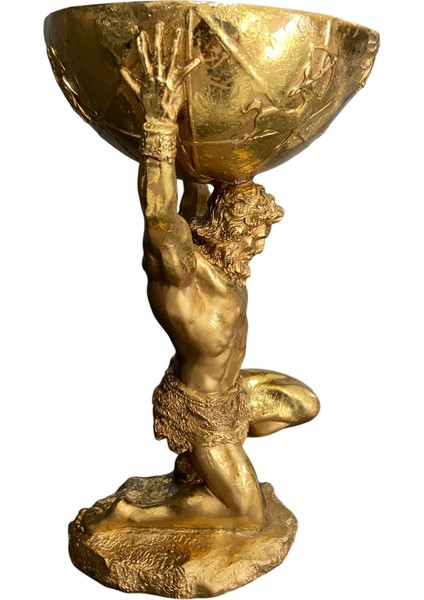 Gold Renk Atlas Heykeli | 40 cm Dekoratif Seramik Kase Figür | Lüks Ev ve Ofis Aksesuarı fırsatları