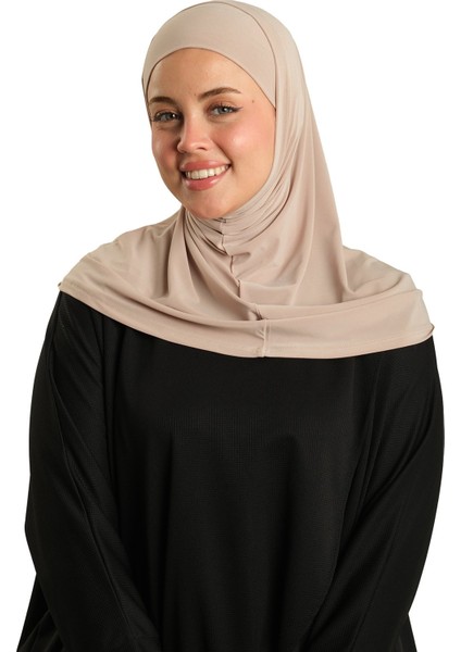Sütlü Kahve Pratik Hazır Geçmeli Boru Boneli Ikili Tesettür Eşarp Sandy Düz 2501_26