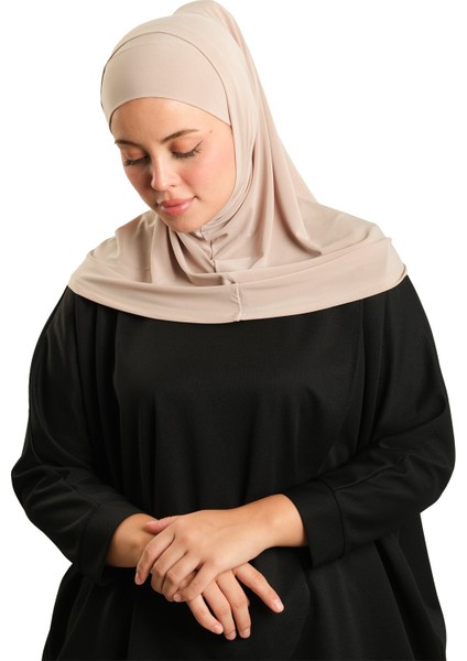 Sütlü Kahve Pratik Hazır Geçmeli Boru Boneli Ikili Tesettür Eşarp Sandy Düz 2501_26 modelleri