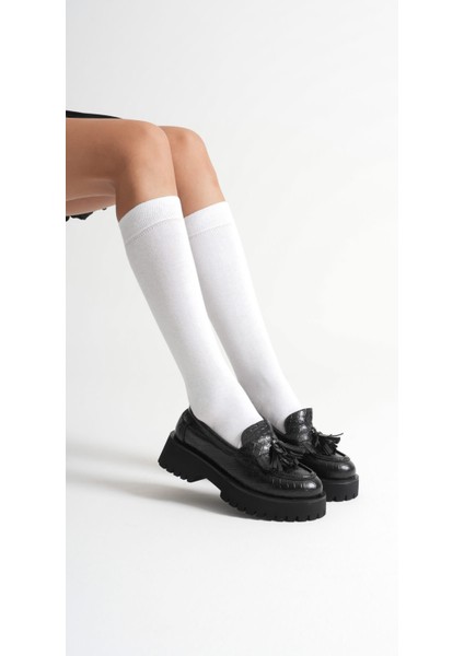 Anim Kadın Günlük Siyah Kroko Baskılı Loafer Ayakkabı indirimleri